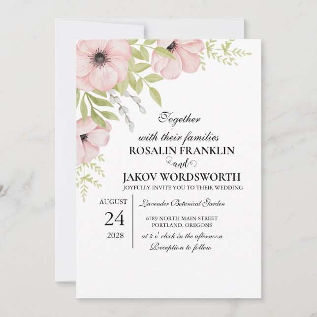 Boho Blush Floral Wedding Invitation Inbjudningar (Framsida)