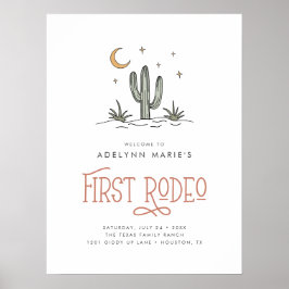 Boho Blush Modern Flicka Första Rodeo 1-årsdag Poster
