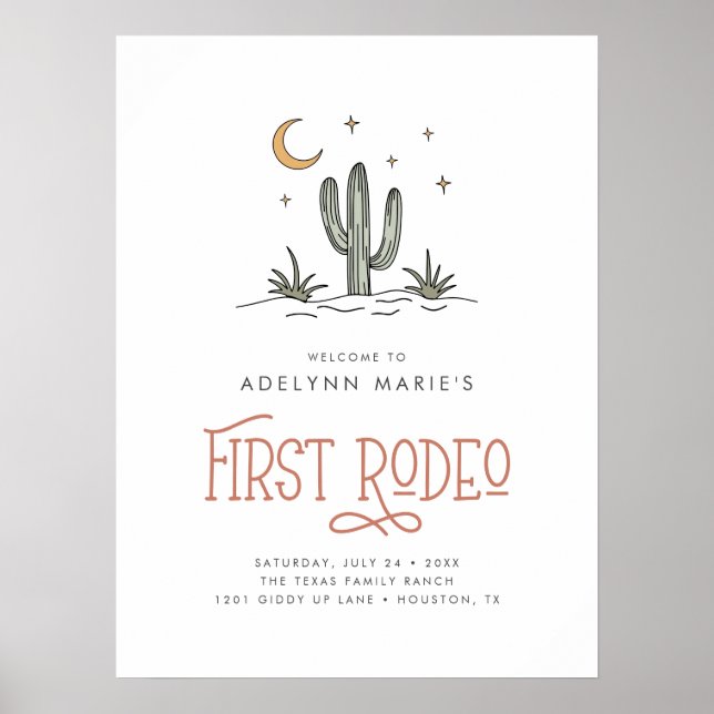 Boho Blush Modern Flicka Första Rodeo 1-årsdag Poster (Framsidan)