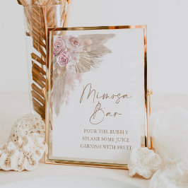 Boho Blush Pampas Blommig Mimosa Bar Bröllopsdusch Poster