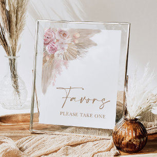 Boho Blush Pampas Blommiga Förmånsskylt Bröllopsdu Poster