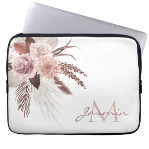 Boho Blush Pampas Grass Blommig Monogram Laptop Fodral