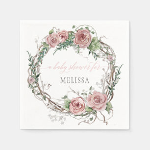 BOHO Blush Rosa Blommig Bebis Flick Shower Pappersservett