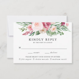 Boho Blush & Rosa Blommig Måltidsval Bröllop RSVP OSA Kort