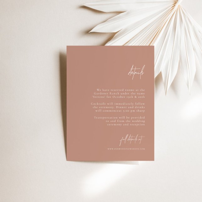 Boho Blush Rosa Eleganta Minimalistiska Bröllopsde Tilläggskort (Boho Blush Pink Elegant Minimalist Wedding Details Enclosure Card)