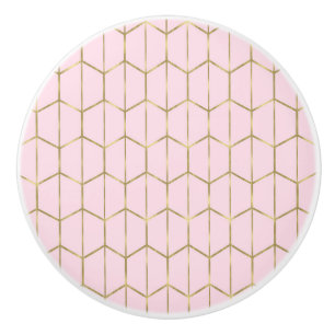 Boho Blush Rosa Hexagon Guld & Geometrisk Glam Knopp
