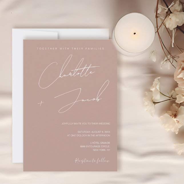 Boho Blush rosa minimalistiskt enkelt bröllop Inbjudningar (Boho minimalist blush pink (dusty rose) wedding invitation.)
