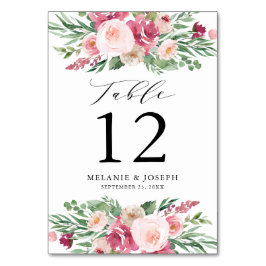 Boho Blush & Rosa Vår Vattenfärg Blommig Bröllop Bordsnummer