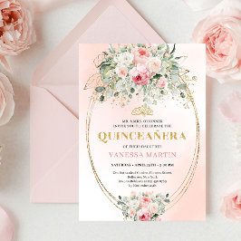 Boho Blush Roses Greenery Quinceañera Invitation Inbjudningar