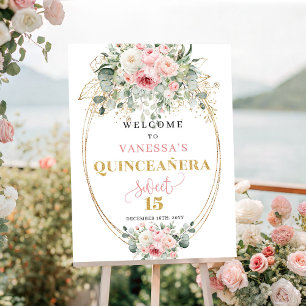 Boho Blush Rosor Grönska 15:e välkomstaffisch Poster