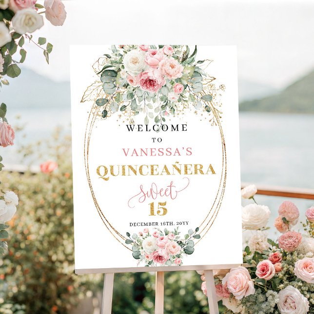 Boho Blush Rosor Grönska 15:e välkomstaffisch Poster (Boho Blush Roses Greenery 15th Welcome Poster)