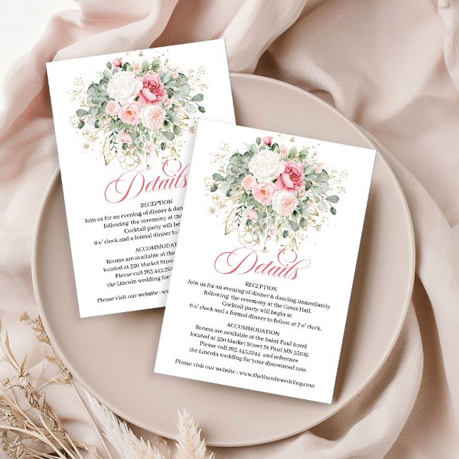 Boho Blush Rosor Grönska Bröllopsdetaljkort Tilläggskort (Boho Blush Roses Greenery Wedding Details Card)