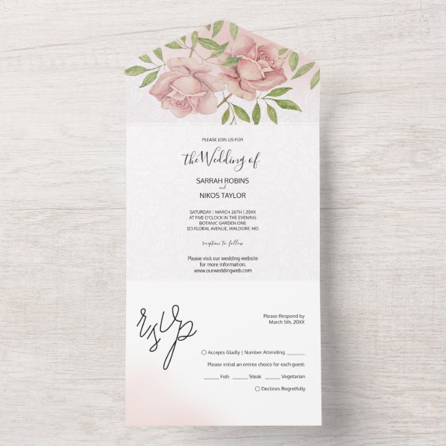 Boho Blush Rosor Vattenfärg Handmålad (Insida)