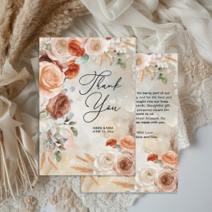 Boho Blush Terracotta Cream Blommig Bröllop Tack Kort