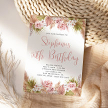 Boho Blushing Pampasgräs Floral Födelsedagsfirande