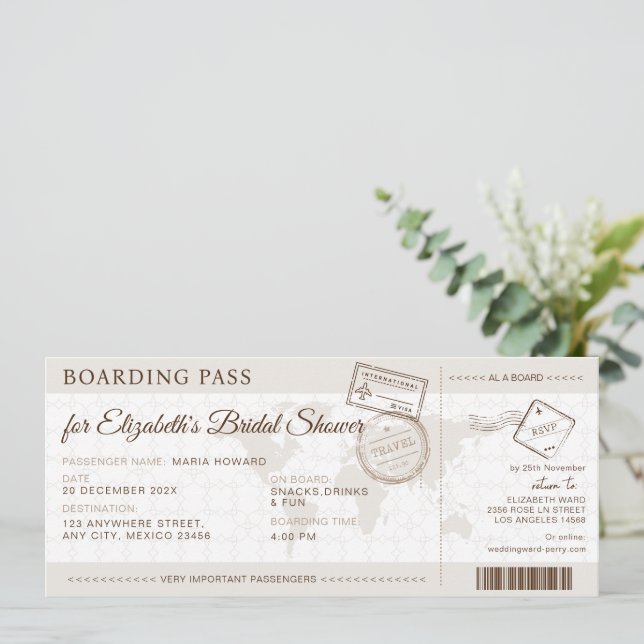 Boho Boarding Pass Destination Möhippa Inbjudningar (Stående Fram)