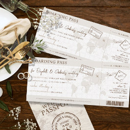 Boho Boarding Pass Destinationsbröllop Inbjudningar