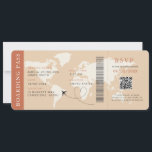 Boho Boarding Pass Destinationsbröllop QR-kod Inbjudningar<br><div class="desc">Terracotta Boho Boarding pass bröllop biljett med en världskarta över destinationer,  Bröllop Pass,  Destination Wedding,  Passport med QR-kod OSA kort.</div>