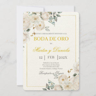 Boho boda de oro con flor blanca inbjudningar
