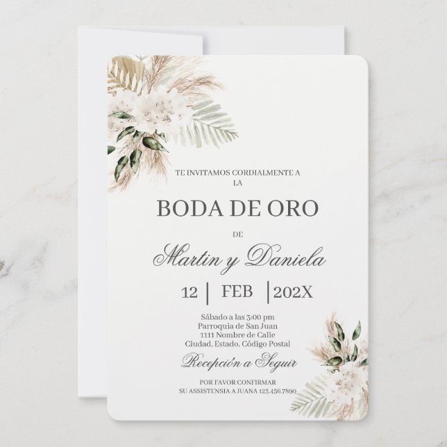 Boho boda de oro inbjudningar (Framsida)