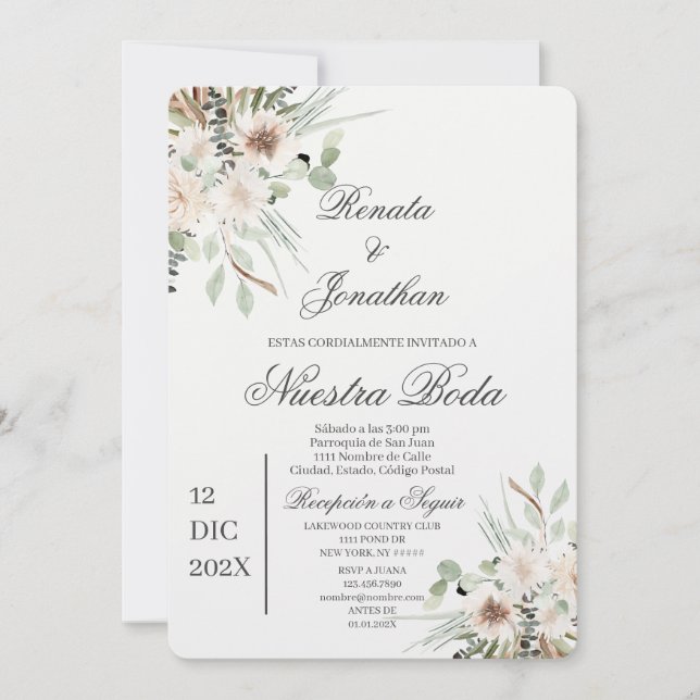 Boho boda en español inbjudningar (Framsida)