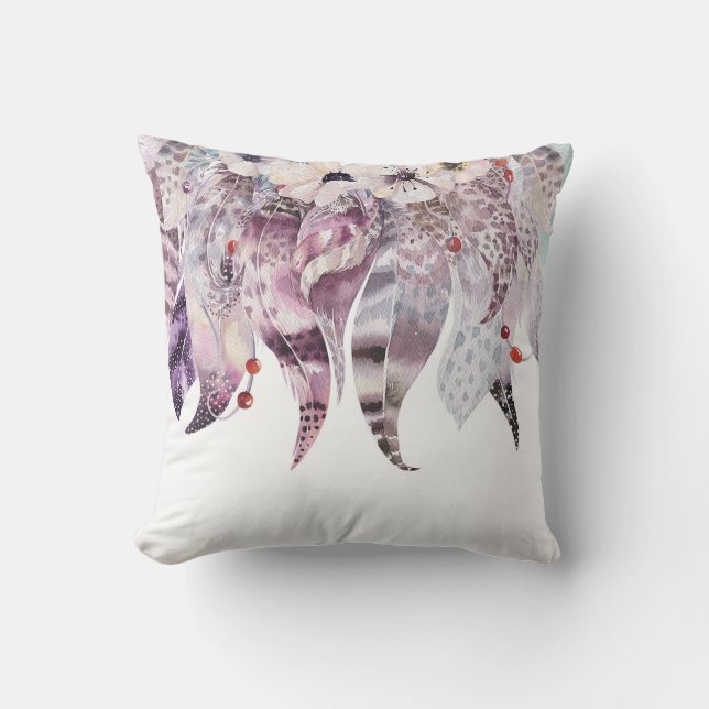 Boho Bohemeiska Fjädrar Glam Grafisk Trendig Moder Kudde (Framsida)