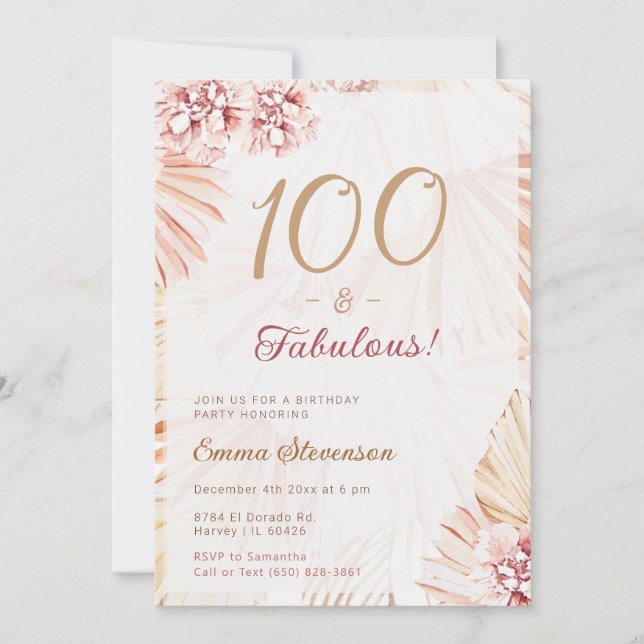 Boho Bohemian 100 Fabulous Dam 100 Birthday Inbjudningar (Framsida)