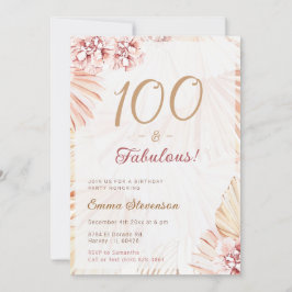 Boho Bohemian 100 Fabulous Dam 100 Birthday Inbjudningar