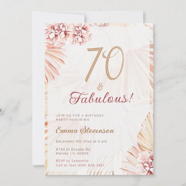 Boho Bohemian 70 & Fabulous Dam 70:e födelsedagen Inbjudningar (Framsida)