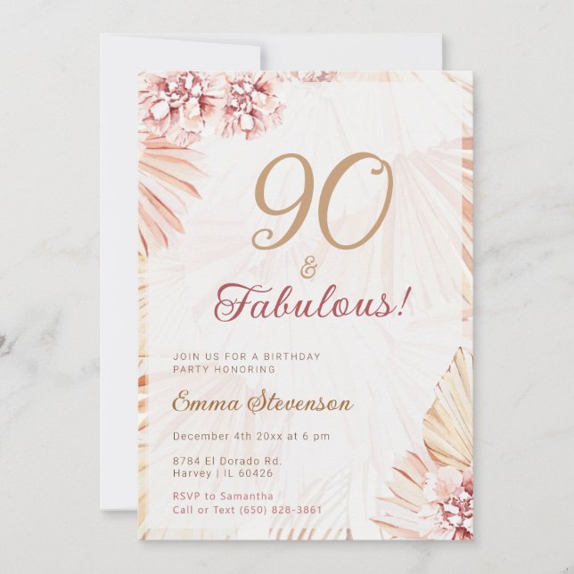 Boho Bohemian 90 & Fabulous Dam 90:e Birthday Inbjudningar (Framsida)