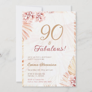 Boho Bohemian 90 & Fabulous Dam 90:e Birthday Inbjudningar