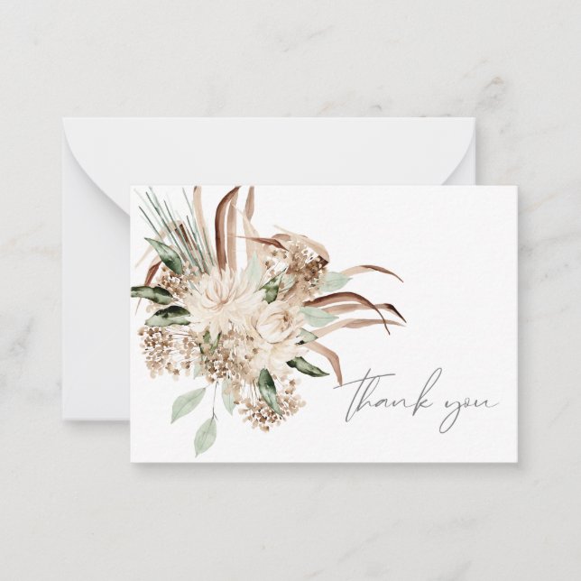 Boho Bohemian Beige Blommigt Tackkort Card Anteckningskort (Framsida)