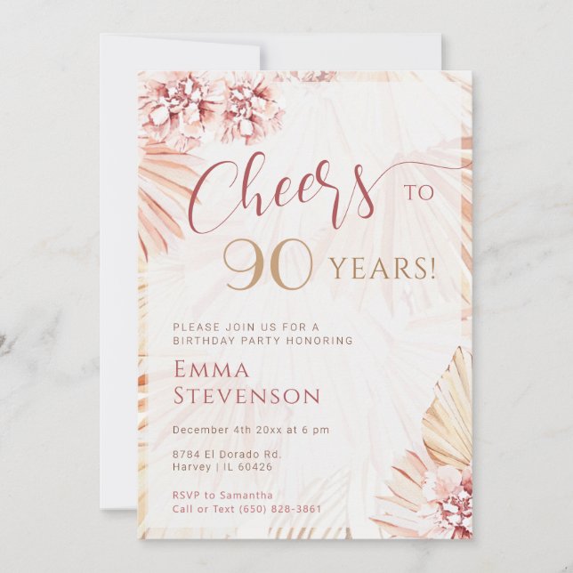 Boho Bohemian Cheers 90 år Dam 90:e födelsedag Inbjudningar (Framsida)