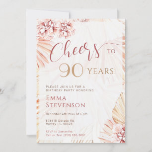 Boho Bohemian Cheers 90 år Dam 90:e födelsedag Inbjudningar