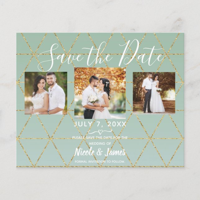 Boho Bohemian Chic Guld Mint Modern Spara Date (Framsida)