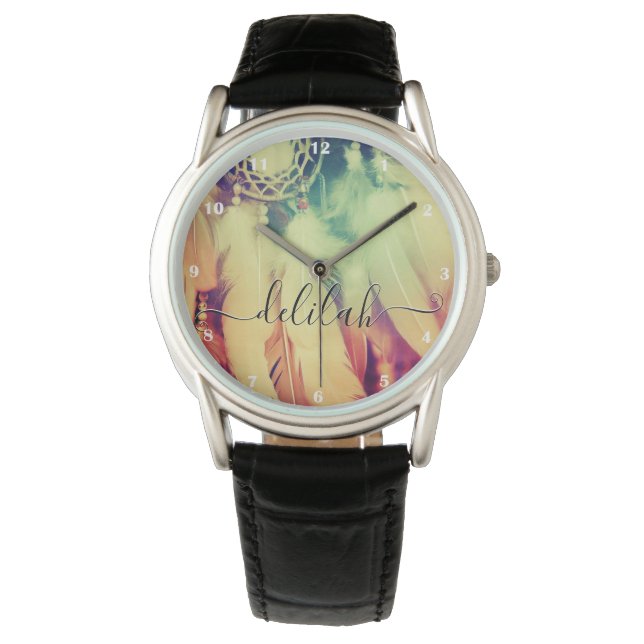 Boho Bohemian Dreamcatcher Feathers Retro Stunning Armbandsur (Framsida)