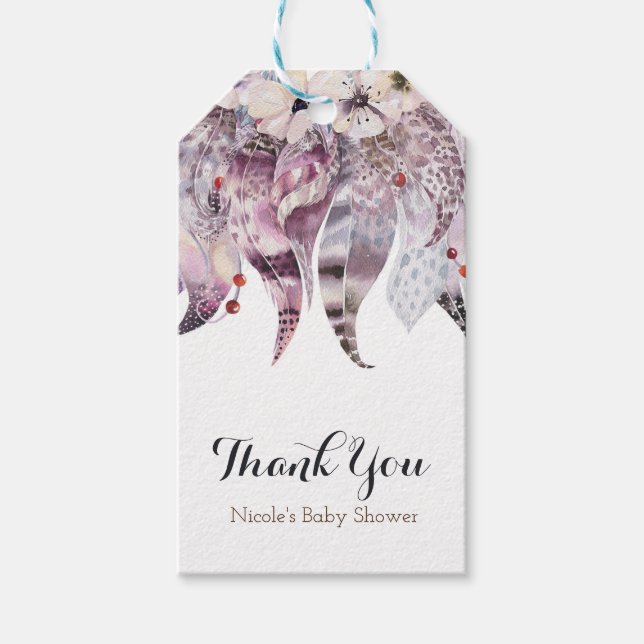 Boho Bohemian Feathers Chic Rustic Glam Favor Presentetikett (Framsidan)