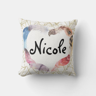 Boho Bohemian Feathers Heart Guld Geometric Modern Kudde