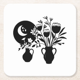 Boho bohemian floral sun moon underlägg papper kvadrat