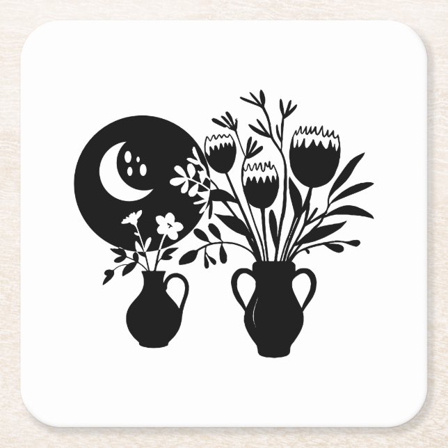 Boho bohemian floral sun moon underlägg papper kvadrat (Framsidan)