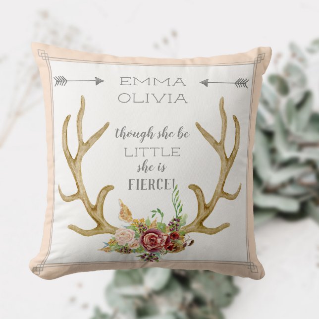 BOHO Bohemian Hjort Antler Blommigt Baby Birth Sta Kudde (Skapare uppladdad)
