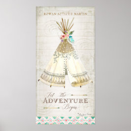 Boho Bohemian Låt Äventyret Börja Teepee Trä Poster