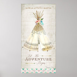 Boho Bohemian Låt Äventyret Börja Teepee Trä Poster