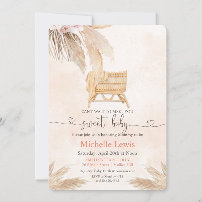 Boho Bohemian Pampas Baby Shower-inbjudan Inbjudningar (Framsida)