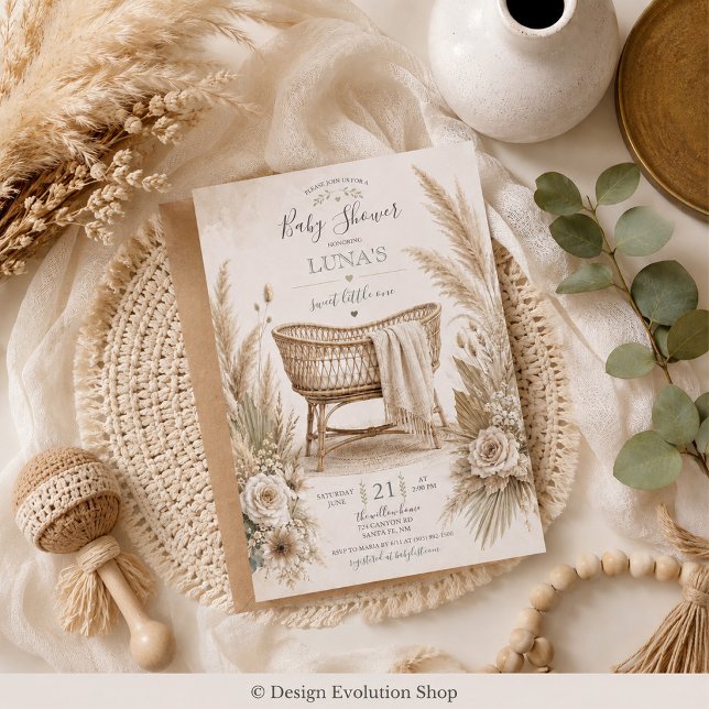 Boho Bohemian Pampas Barnrumsinbjudan för bebis Inbjudningar (Skapare uppladdad)