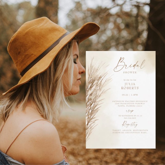 Boho Bohemian Pampasgräs Kräm Bröllopsdusch Inbjudningar (Skapare uppladdad)
