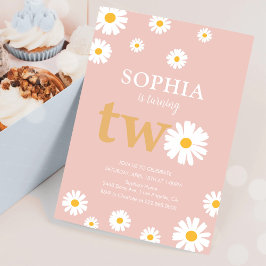 Boho Bohemian Retro 70-tal Rosa Daisy 2-årsdag Inbjudningar