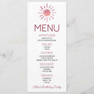 Boho Bohemian Rosa Sol Födelsedagsfest Food Menu Meny