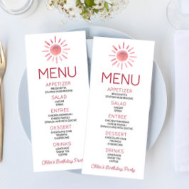 Boho Bohemian Rosa Sol Födelsedagsfest Food Menu Meny