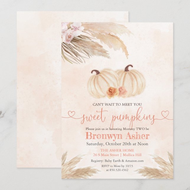 Boho Bohemian Twin Pumpkin Baby Shower-inbjudan Inbjudningar (Fram/baksida)